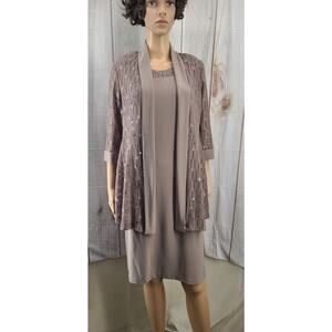 Women's 10P R&M Richards 2-Piece Champagne Dress & Jacket Set Lace Sequins